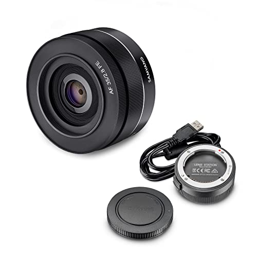 Samyang AF 35mm F2,8 FE + Lens-Station für Sony E-Mount Vollformat & APS-C I Pancake Weitwinkelobjektiv mit schnellem Autofokus I Festbrennweite für Sony E Mount Alpha A7C, A7 III, A6100 u.a.