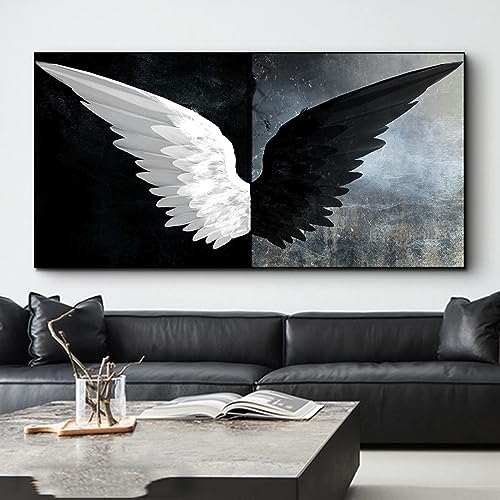EXQUILEG Moderne Schwarz Weiß Engel Flügel Leinwand Wandkunst Bilder, Boho Wandkunst HD Print Poster auf Bildern Ohne Rahmen (60 * 120cm)