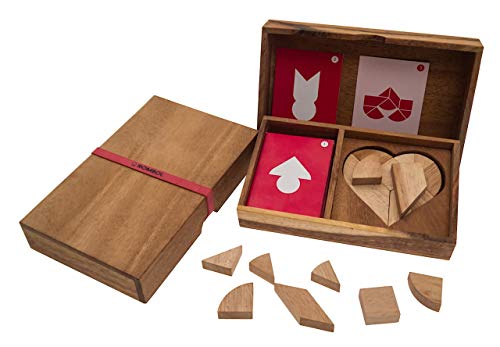 ROMBOL Varianten des Tangram Spieles für 2 Personen, Holz, Legespiel, Holzspiel, Denkspiel, Knobelspiel, Geduldspiel aus Holz, Modell:Herz