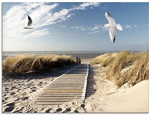 Artland Qualitätsbilder | Glasbilder Deko Glas Bilder 60 x 45 cm Nordsee Strand auf Langeoog mit Möwen Landschaften D8PN