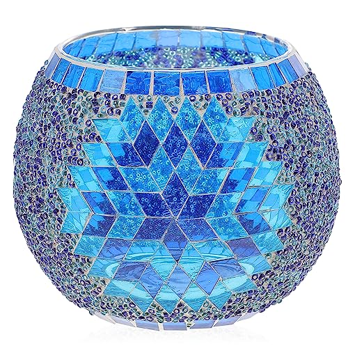 Uonlytech Mosaik-Glas-Kerzenhalter, handgefertigt, romantisches Glas, Teelichthalter, Kerzenhalter für Zuhause, Restaurant, Dekoration ohne Kerze (blau)