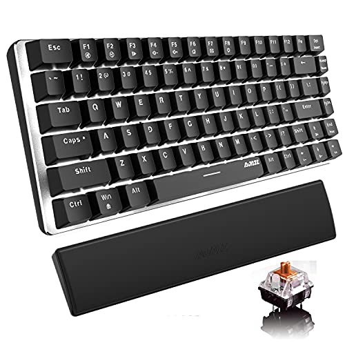 Mechanische Tastatur-Handballenauflage AK33, weiße LED-Hintergrundbeleuchtung, USB-Kabel, Gaming-Tastatur, 82 Tasten, kompakte Gaming-Tastatur, PU-Leder, Memory-Schaum, Handgelenkauflage für Gamer und Schreibkräfte (brauner Schalter, schwarz)