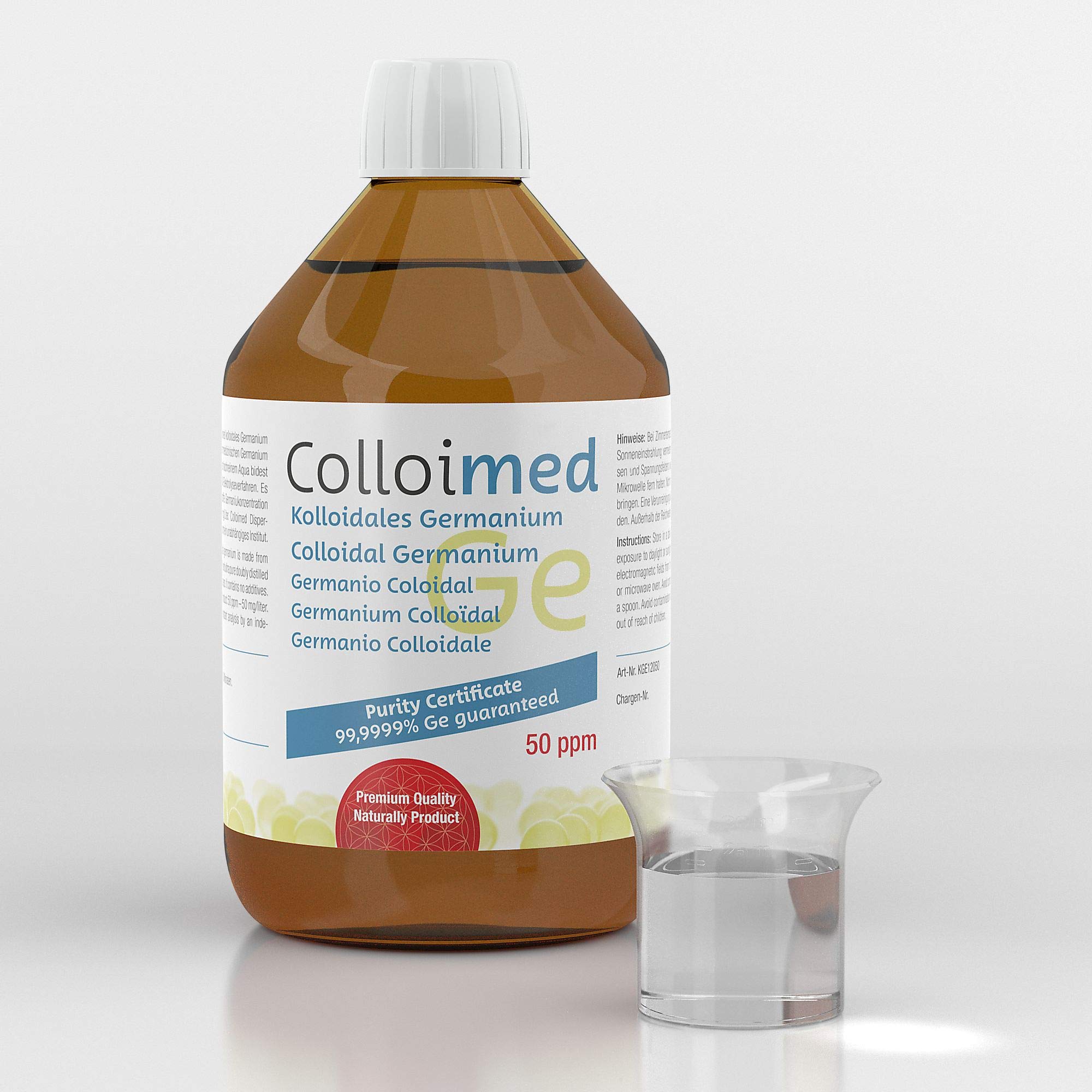 Colloimed Kolloidales Germanium 50ppm hoch konzentriert Reinheitsstufe 99,9999% in brauner Apotheker-Glasflasche 250ml (Germanium-50ppm, 250ml)