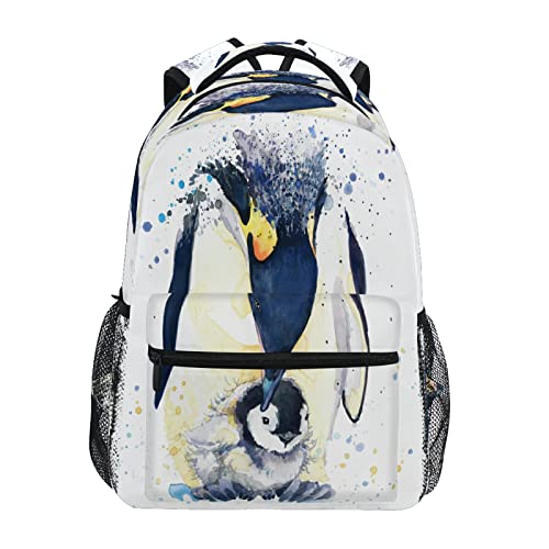 Großer Rucksack mit Pinguin-Motiv, Aquarellfarben, 40,6 x 29,5 x 17,9 cm, für Reisen, Wandern, Schultasche für Erwachsene und Jungen