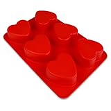 Muffinform mit Herzen - 10 Formen - 27 x 28,5 x 3,5cm - Backform - Silikonform - Backform Weihnachten, Liebe - Silikonherzbackform - Cupcakeform - Kleine Kuchenform in 3D - Rot
