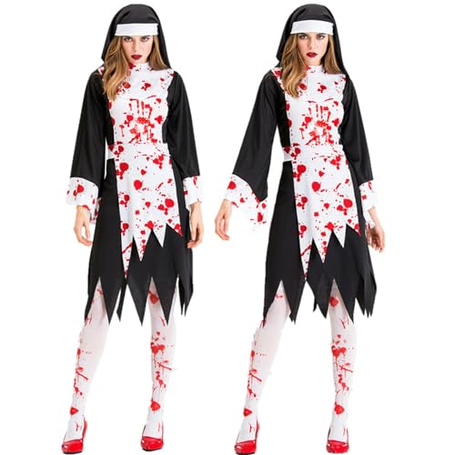 WSZJLN Halloween Horror Geist Kleidung Blutige Nonne Zombie Tod Erwachsene Performance Kostüm Batch-Horror Nonne-S