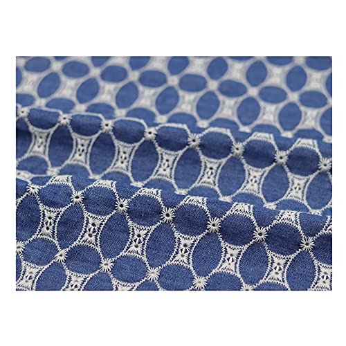 Yimihua Jeansstoff Bestickter Baumwoll-Denim-Stoff Nähmaterial Heimtextilien für DIY Crafts Jeans Kleid Shirting Patchwork Kleidung Dressmaking Home Decor(Breite: 140 cm)(Size:150x140 cm,Color:Blau)