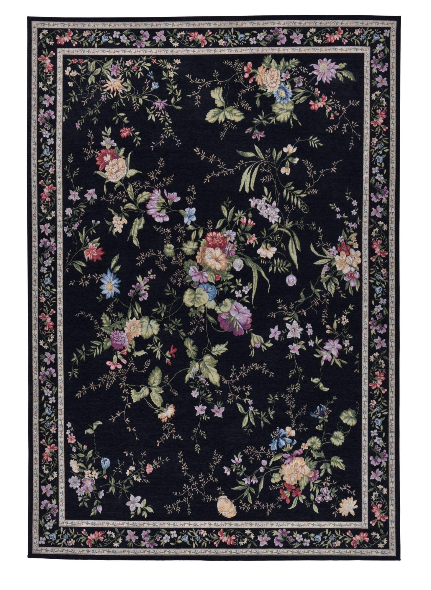 Teppich | Landhaus | Floral | Klassisch | Modern | Saugroboter freundlich | 160 x 230 cm; Farbe: Schwarz | THEKO die markenteppiche - FLOMI
