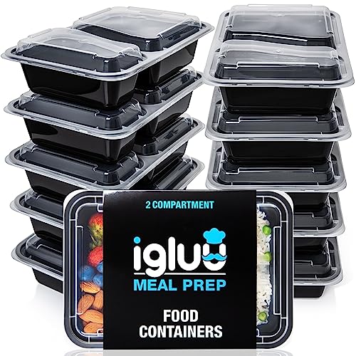 [20er Pack] 2-Fach Meal Prep Container Von Igluu - Essensbox, Lunchbox Mikrowellengeeignet, Spülmaschinenfest Und Wiederverwendbar - Luftdichter Deckelverschluss, BPA Frei