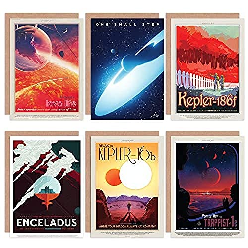 NASA Space Travel Tour Lava Life Kepler 186f 16b Enceladus Trappist 1e All Occasions Various Assorted Blank Greeting Cards With Envelopes Pack of 6 Platz Reise Leben