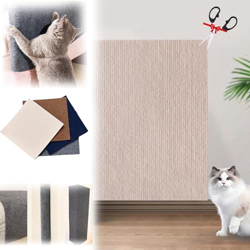 Cat Scratching Mat 39.4’’ X 23.6’’, Cat Scratch Furniture Protector, Trimmable Self, Adhesive Cat Couch Protector, Cat Wall Scratcher for Couch, Wall, Bed (Khaki,23.6 * 39.4in)