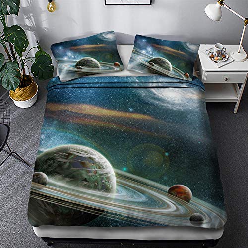 Timiany Bettwäsche 3D Galaxis Bettbezug 135×200 Bettwäsche Set 3 Teilig Bettbezüge Mikrofaser Bettbezug Mit Reißverschluss Und 2 Kissenbezug 50x75cm (Universe,135x200+50x75)