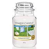 Yankee Candle Duftkerze im großen Jar, Clean Cotton, Brenndauer bis zu 150 Stunden