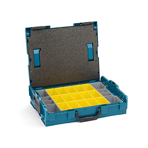 Sortimentskasten Kunststoff klappbar | L BOX 102 grün inkl. Insetboxenset B3 + Deckenpolster | Sortierbox Schrauben | Idealer Werkzeugkoffer leer