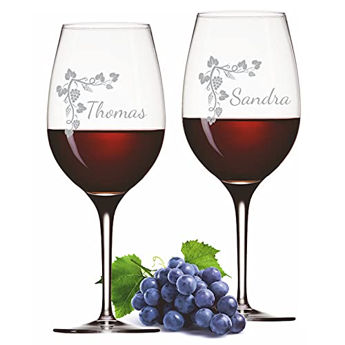 FORYOU24 2 Leonardo Weingläser mit Gravur des Namens und Motiv Weinranke Wein-Glas graviert
