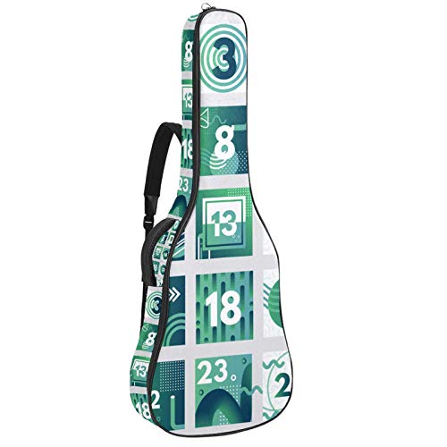 Gitarren-Gigbag, wasserdicht, Reißverschluss, weich, für Bassgitarre, Akustik- und klassische Folk-Gitarre, abstraktes Grün, Weihnachts-Adventskalender-Muster