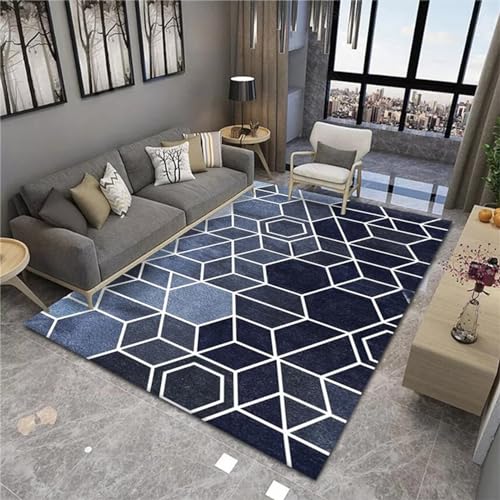 FULYA Große Teppiche für Wohnzimmer, Blauer Teppich, antistatischer Boden, einfacher Balkonteppich, Wohnzimmer, blau, 180 x 280 cm