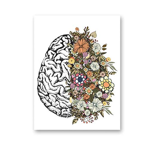 JWJQTLD Leinwanddruck，Vintage Anatomie Floral Gehirn Wand Kunst Leinwand Gemälde Retro Poster Und Drucke Wall Bilder Arzt Klinik Einrichtung Urlaub Geschenk