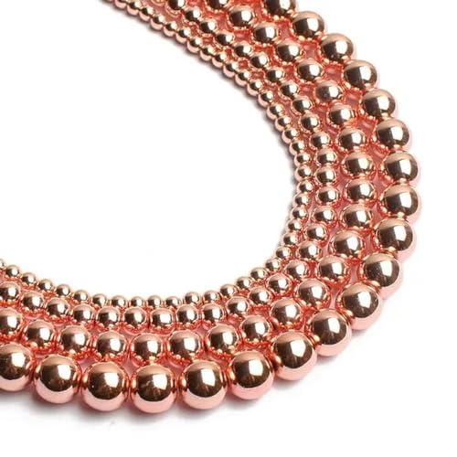 Natürliche Hämatit-Perlen aus Roségold, Schwarz, versilbert, runde lose Perlen für die Schmuckherstellung, DIY-Armbänder, 2–12 mm, 38,1 cm, Roségold, 4 mm, 91 Stück Perlen