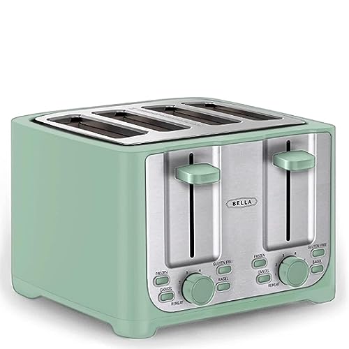 BELLA Toaster mit 4 Scheiben, Edelstahl und Salbei