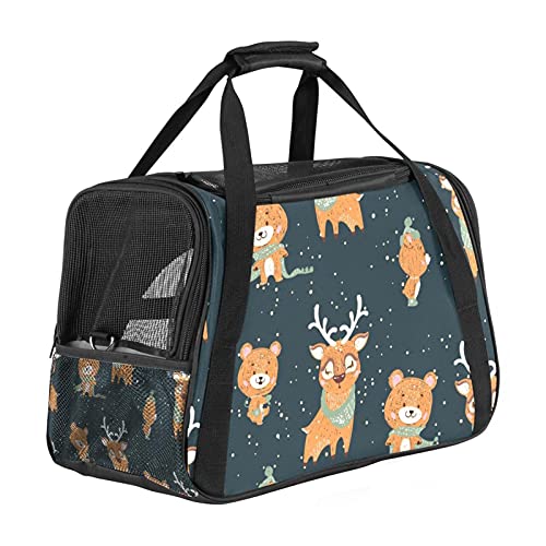 Haustier-Transporttasche mit niedlichen Bären und Hirschen, weiche Seiten, für Katzen, Hunde, Welpen, bequem, tragbar, faltbar, für Fluggesellschaften zugelassen