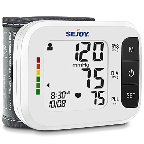 Sejoy Blutdruckmessgerät Vollautomatische Blutdruck Messgerät Digitaler Blutdruckmesser Großes LED Dispaly Handgelenk Blutdruckmessgerät mit Arrhythmie-Erkennung 2*60 Speicher für Zuhause
