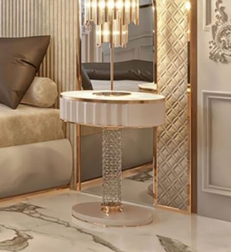 Casa Padrino Luxus Art Deco Nachtkommode Weiß/Grau/Gold 60 x 45 x H. 66 cm - Nachttisch mit Schublade und Kunstmarmor Platte - Art Deco Schlafzimmer Möbel - Luxus Schlafzimmer Möbel