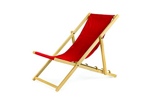 BAS Liegestuhl aus Holz klappbar Klappliegestuhl Strandstuhl Holzklappstuhl Sonnenstuhl Gartenliege Sonnenliege (4, Rot)