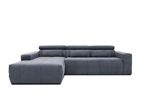 DOMO collection Brandon Ecksofa, Sofa mit Rückenfunktion in L-Form, Polsterecke, Eckgarnitur, dunkelgrau, 288 x 228 x 80 cm