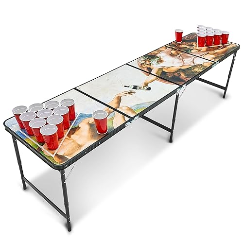 RedCupShop® Bierpong Tisch Set mit 50 Bechern & 6 Bällen 'Schaffung' | Klappbarer Tisch mit Tragegriffen | Partyspiele für Erwachsene Beerpongtisch