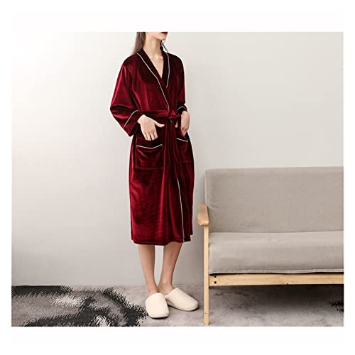 Unisex Spa Robe Plüsch Robe Fuzzy mit Kapuze Knit Bademantel Schal Robe Lightweight Cotton Robe Kleid Langer Bademantel (Color : Red, Size : M)