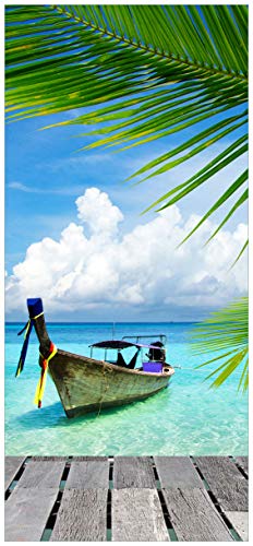 Wallario Premium Türfolie Türposter Selbstklebende Türtapete Sonnenboot in der Karibik - 93 x 205 cm Abwischbar, Brillante Farben rückstandsfrei zu entfernen