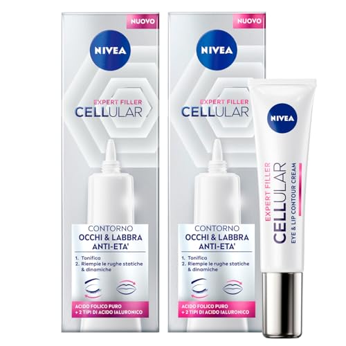 Nivea Cellular Expert Füllstoff für Augen & Lippen, Anti-Aging, reine Folsäure und Hyaluronsäure, 2 Flaschen à 15 ml