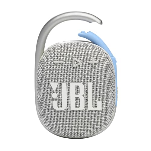 JBL Clip 4 Eco Bluetooth Lautsprecher aus recyceltem Material in Weiß – wasserdichte, tragbare Musikbox mit praktischem Karabiner – Bis zu 10 Stunden kabelloses Musik Streaming