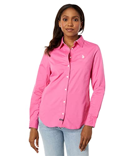 U.S. Polo Assn. Long Sleeve Solid Stretch Poplin Shirt Pink Sangria LG