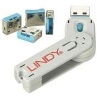 Lindy USB Typ A Port Schloss, blau Vier Port Schlösser für USB mit Schlüssel sind die ideale Lösung, um schnell USB Ports gegen unberechtigten Zugriff zu sichern (40452)