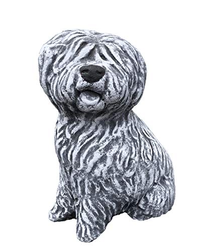 Steinfigur Bobtail Hund, Frostfest bis -30°C, massiver Steinguss