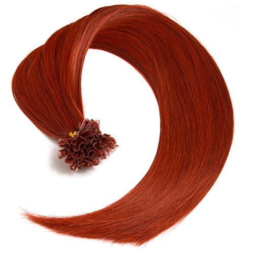 Kupfer Bonding Extensions aus 100% Remy Echthaar - 100 x 0,5g 45cm Glatte Strähnen - Lange Haare mit Keratin Bondings U-Tip als Haarverlängerung und Haarverdichtung in der Farbe kupfer
