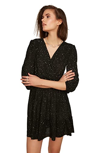 Trendyol Damen Black Printed Knitted Casual Dress, Schwarz, XL EU