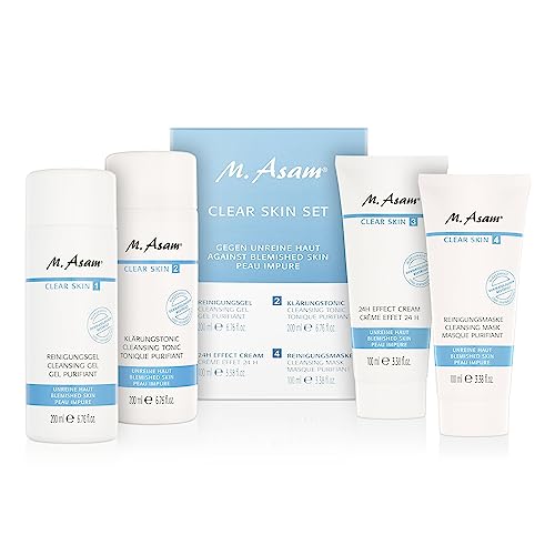 M. Asam CLEAR SKIN Set – Gesichtsreinigungs-Set gegen Pickel & Hautunreinheiten beinhaltet Reinigungsgel (200ml), Klärungstonic (200ml), 24H Effect Cream (100ml) & Reinigungsmaske (100ml)