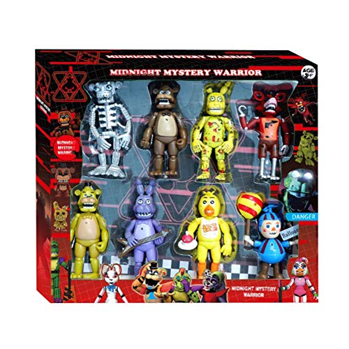 Xinchangda 8pcs Set Five Nights Game Figures FNAF Action Figure with Lights Foxy Sister Location Horror Doll PVC Figuren Statue Model for Kids Gifts, 13.97cm