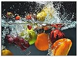 ARTland Spritzschutz Küche aus Alu für Herd Spüle 90x65 cm (BxH) Küchenrückwand mit Motiv Essen Obst Früchte unter Wasser Erbeeren Trauben Orange S6JP