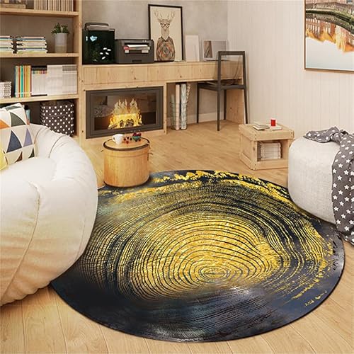 Jahresring runder Teppich 3D-Teppiche Rutschfester Bereich Teppich Büromatten Wohnzimmer Schlafzimmer Schreibtisch Stuhl Matten pflegeleicht Waschbare Bodenmatte
