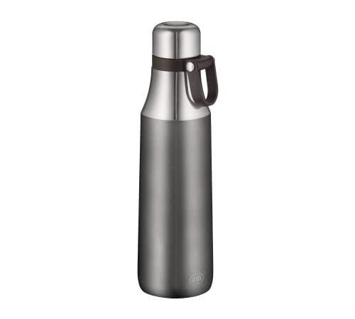 alfi Edelstahl Trinkflasche City Bottle Loop grau 500ml, Edelstahl Thermosflasche dicht bei Kohlensäure, 5537.234.050 Isolierflasche 8 Stunden heiß, 16 Stunden kalt, Wasserflasche BPA-Frei