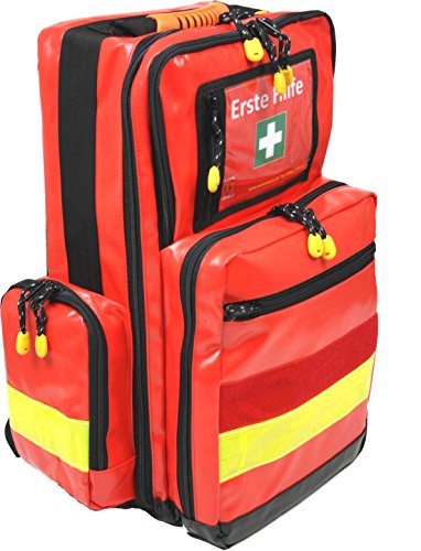 Notfallrucksack Medicus/PRO - LEER - rot aus Plane mit gelben Reflexstreifen