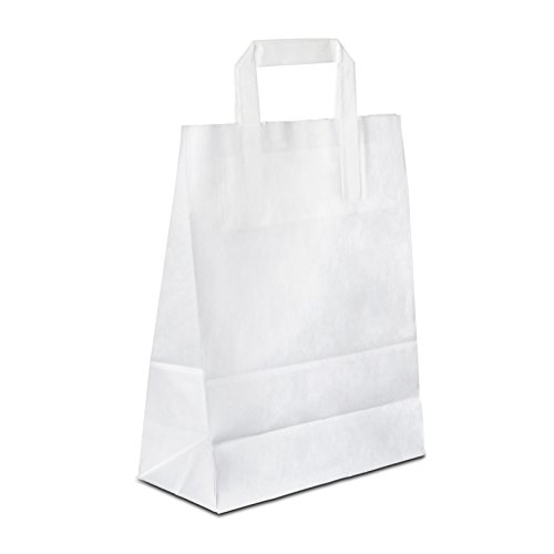 500 x Papiertüten weiß 18+08x22 cm | Papiertragetaschen mit Henkel | Kraftpapiertüten | Papiertaschen klein | HUTNER