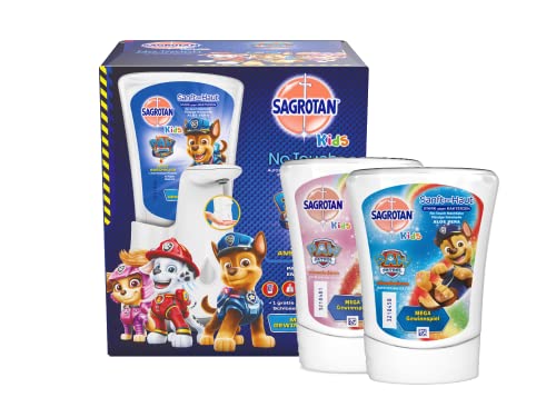 Sagrotan No-Touch Kids Automatischer Seifenspender – Paw Patrol Edition – Inkl. Sagrotan Kids 2x Nachfüller - Honig 1 x 250ml und Aloe Vera 1 x 250 ml