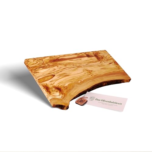 Schneidebrett, Servierbrett, Tranchierbrett, Servierplatte, Olivenholz, Holz, meist eine Seite naturbelassen, rustikal 50cm x25cm x2,5cm