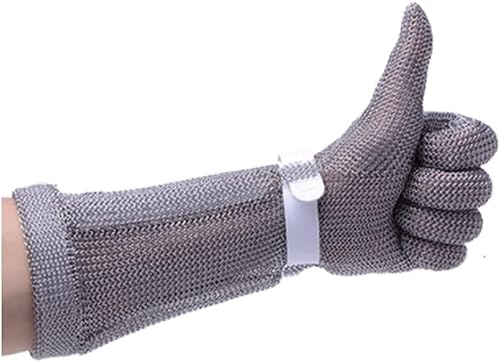 HAENJA FGST Schnittschutzhandschuhe, schnittfeste Metallhandschuhe, Metzger-Holzschnitzerei, Glasschnitt-Edelstahl-Kettenhandschuhe, verlängerte Arme (Size : 1PCS/L)