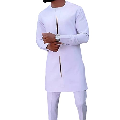 keephen Afrikanischer Anzug für Männer Trainingsanzug Dashiki Stickerei Hemden + Hosen 2 Stück Set Ankara Outfits Kurta Set